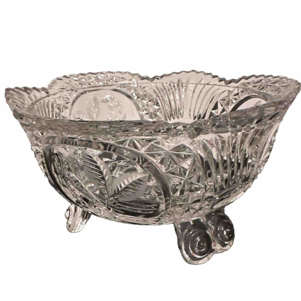 Echt Bleikristall Crystal Bowl West Germany 3 Footed with Birds Vintage
